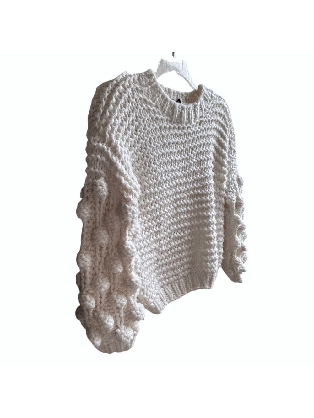Nasty Gal Pom Pom Sleeve Crochet Knit Sweater sz M